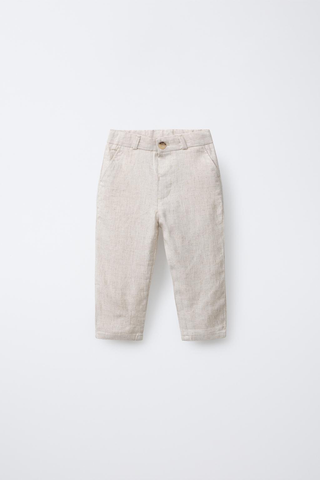 

Костюмные брюки из льняной смеси ZARA, светло-бежевый