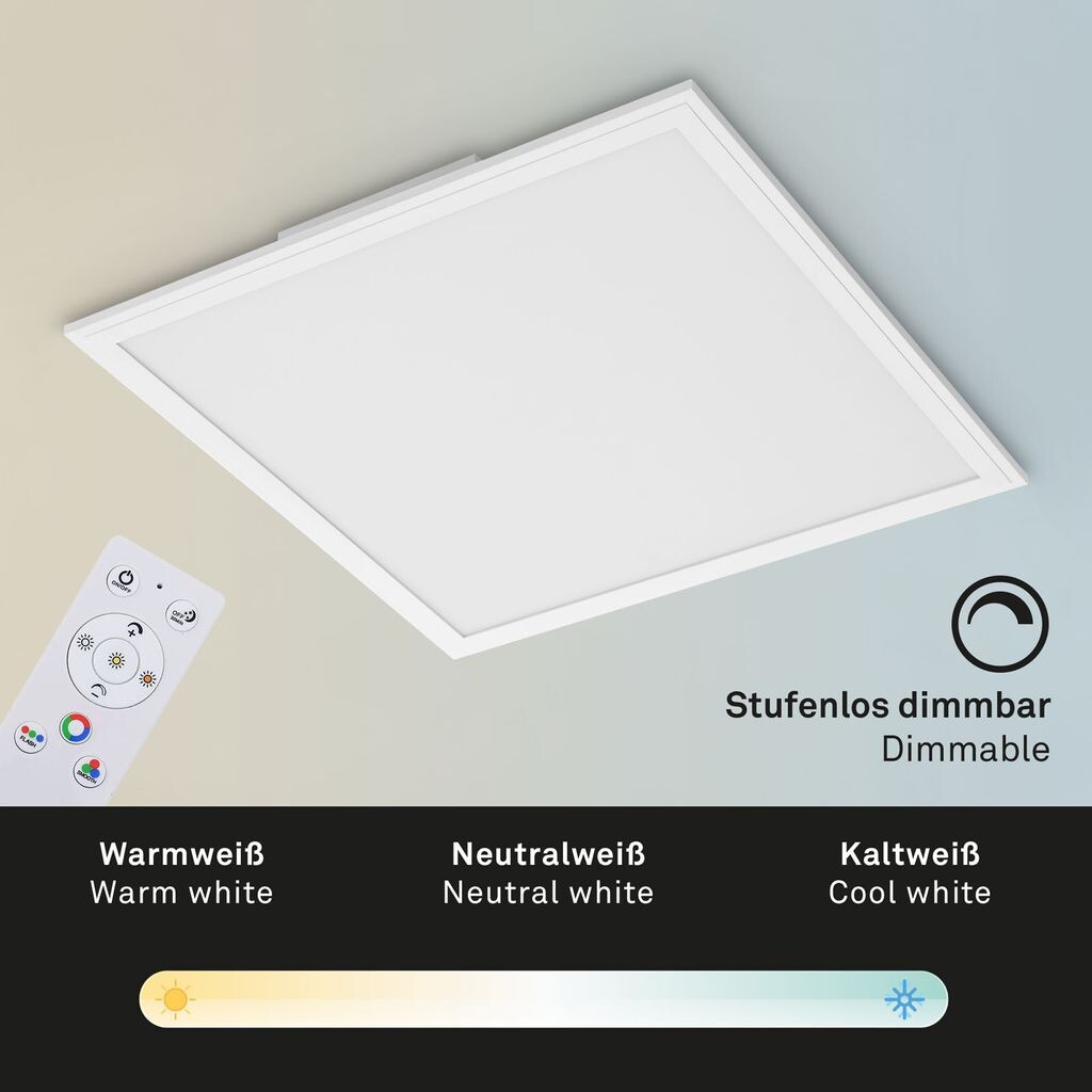

Светодиодная панель CCT BRILONER LEUCHTEN COLOUR, 24 Вт, 2400 лм, IP20, белая, пластик-металл, с регулируемой яркостью, с пультом, CCT, 45 х 45 х 5 см, белый