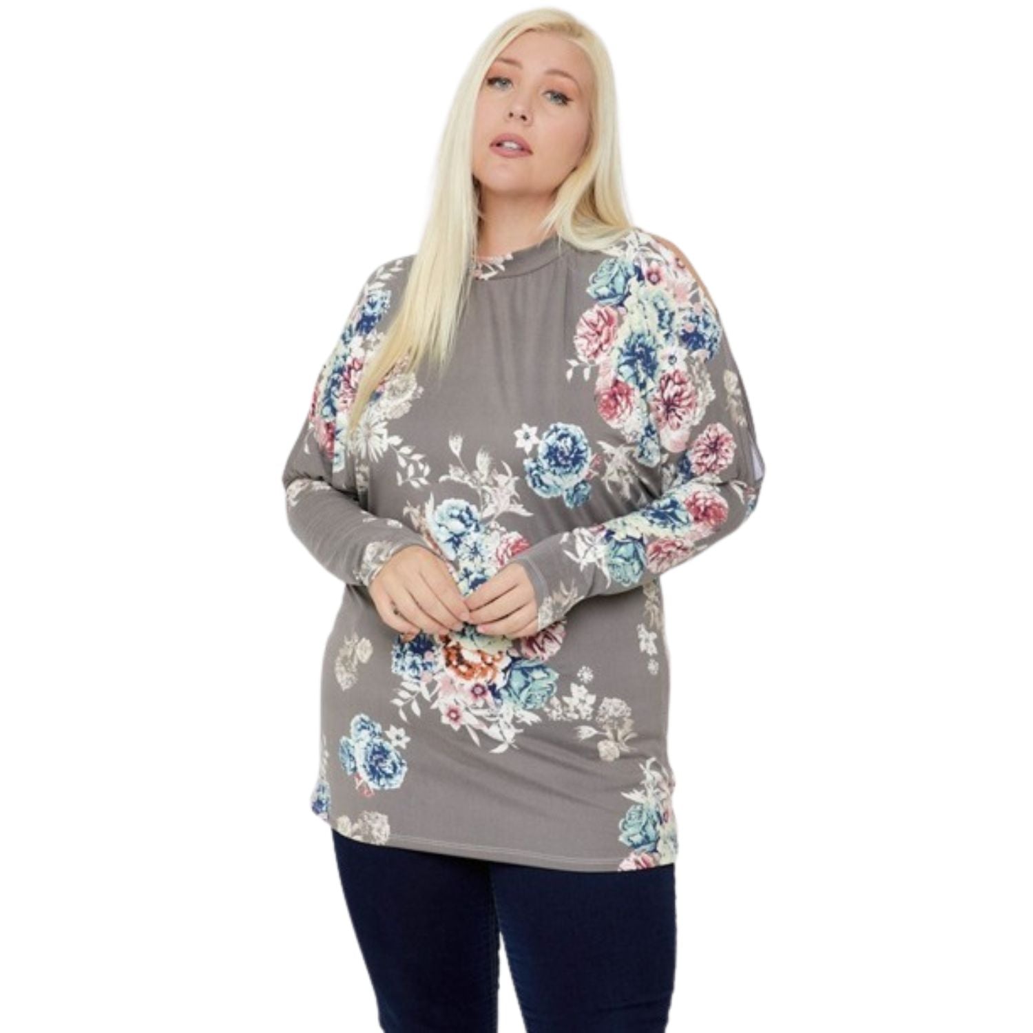 

Топ с эффектными вырезами и цветочным принтом, подчеркивающий фигуру TRUEDAMES, серый/мультиколор