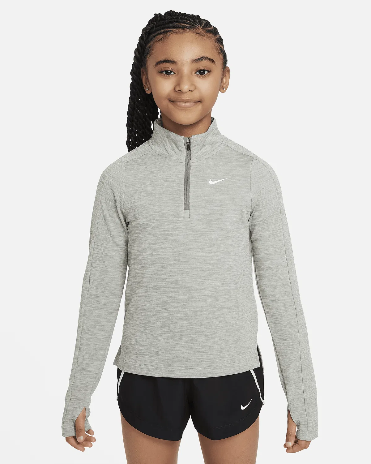Детская футболка Nike Dri-FIT с длинным рукавом и 1/4-застежкой, Dark Grey Heather/White