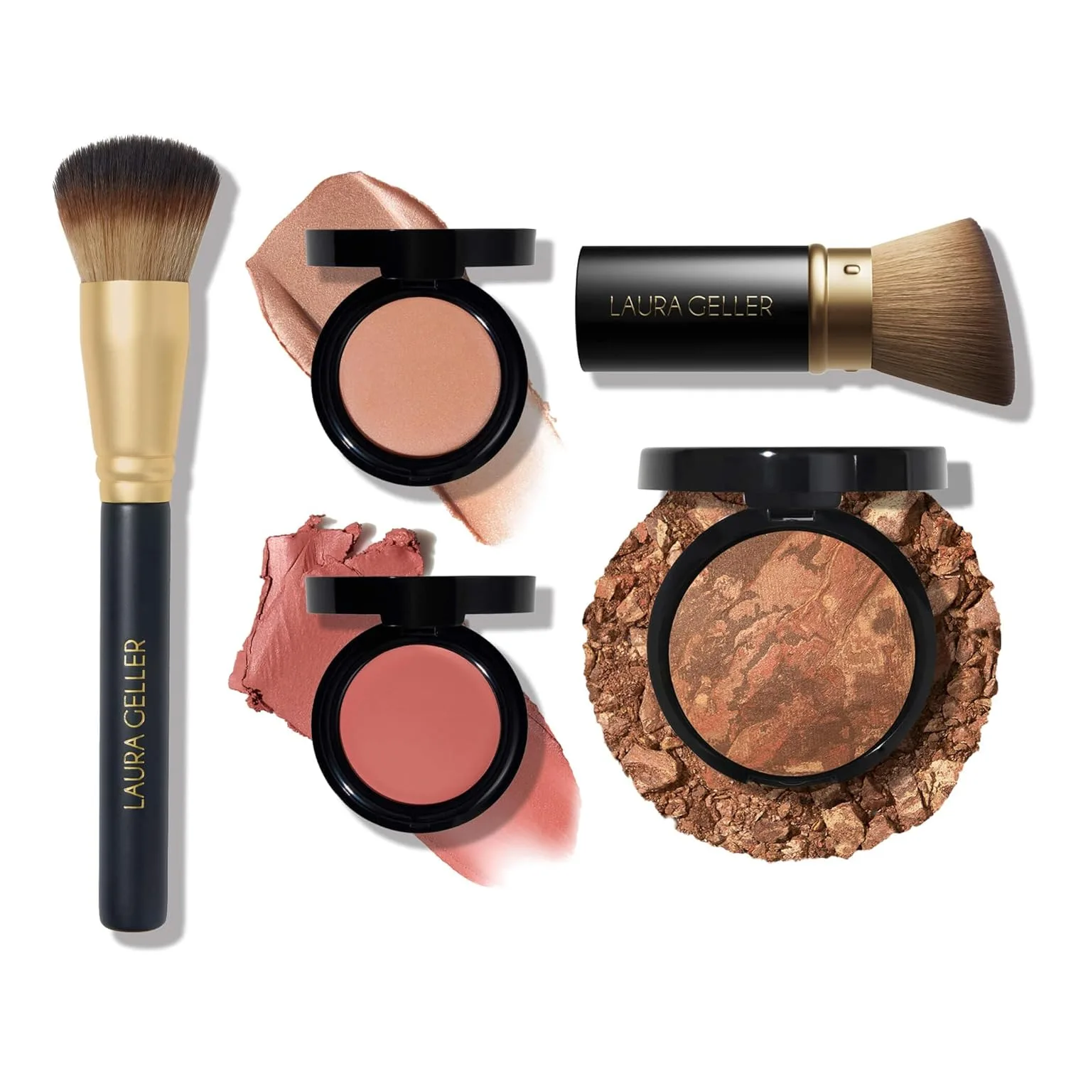 LAURA GELLER The Wonder Balm Heroes Kit (5 предметов) - увлажняющий бальзам для лица + выдвижная угловая кисть Kabuki + кисть Wonder + тональная основа Baked Balance-n-Brighten, deep, brown