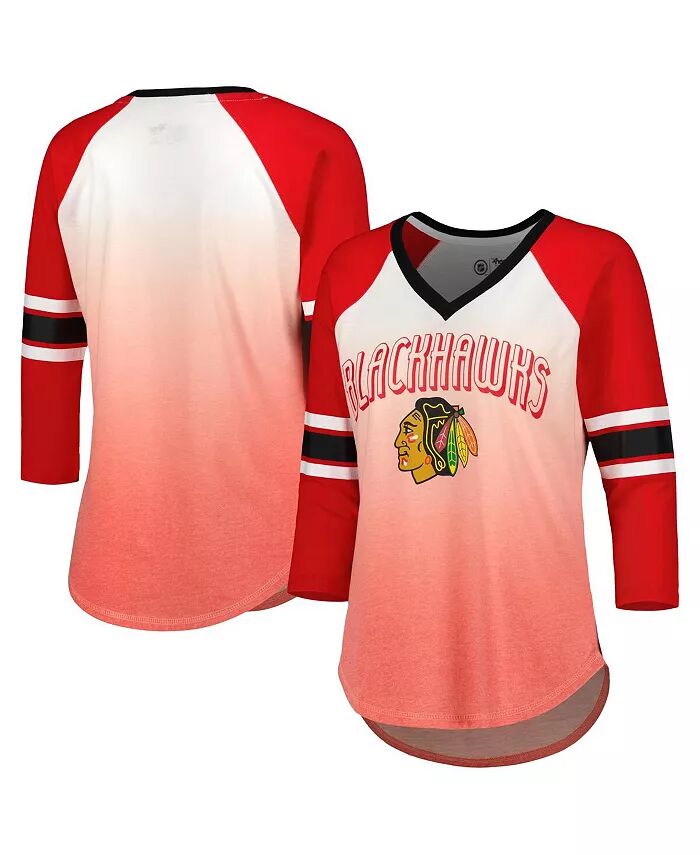 

Женская красная футболка Chicago Blackhawks Lead Off Tri-Blend Raglan с рукавом 3/4 и V-образным вырезом G-III 4Her by Carl Banks