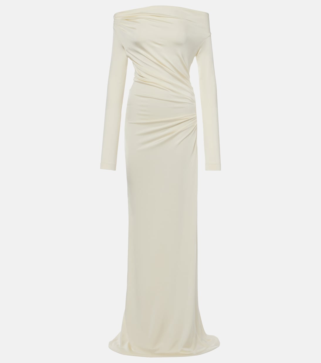 

Платье из джерси с драпировкой и открытыми плечами Victoria Beckham, слоновая кость