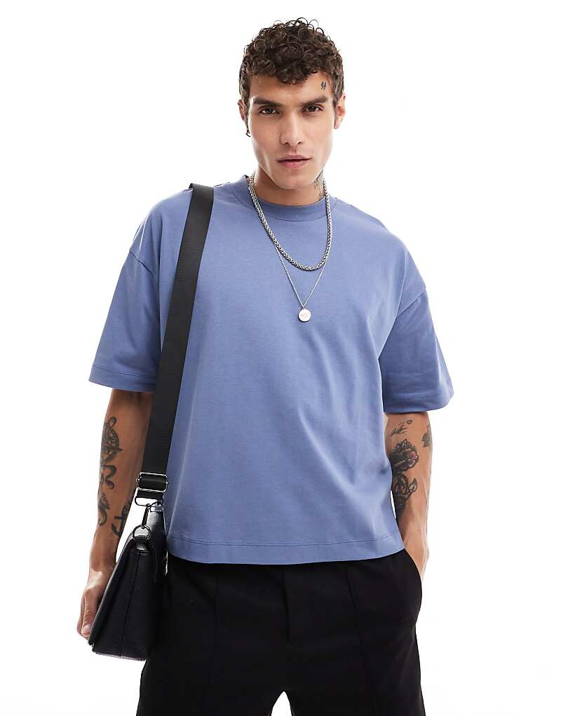 

ASOS DESIGN Essential – синяя плотная футболка свободного кроя, 240 г/м²