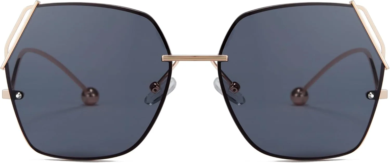 

Солнцезащитные очки Cyxus Polygon для женщин, защита от УФ-излучения, большая антибликовая металлическая оправа, нейлоновые линзы, 1124 - Rose Gold Frame - Black Lens