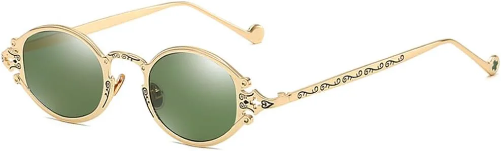 

Маленькие овальные солнцезащитные очки в стиле панк для мужчин, ретро-металлические солнцезащитные очки в стиле стимпанк для женщин MTZJH, Golden Dark Green