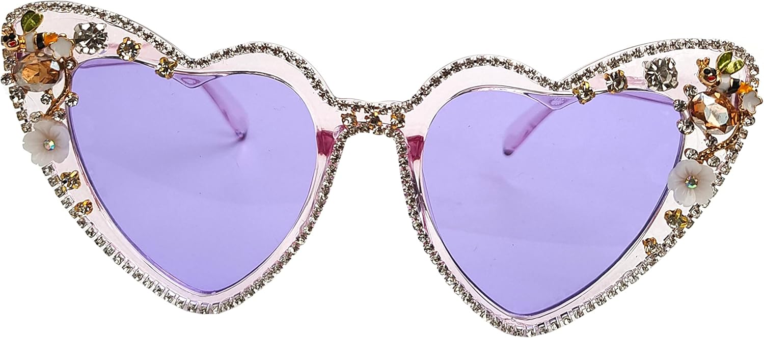 

Willochra Fashion Heart Женские солнцезащитные очки со стразами, блестящие солнцезащитные очки в форме сердца, женские солнцезащитные очки с бриллиантами для вечеринки, розовые очки, Purple