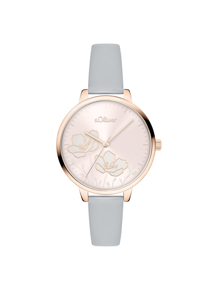 

s.Oliver Наручные часы с изящным цветочным узором серого цвета