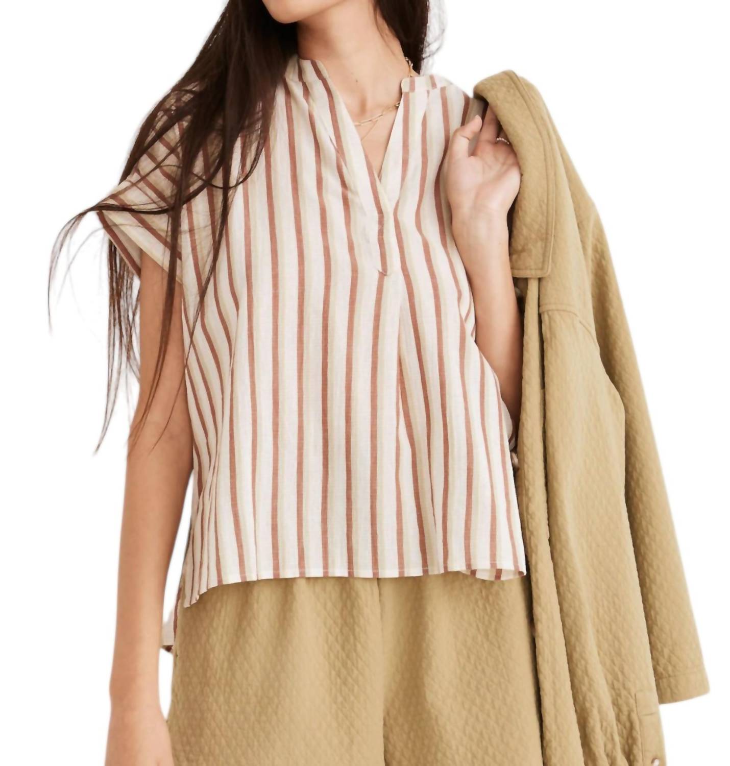 

Рубашка-поповер Lakeline из жатого хлопка в полоску Madewell, цвет stripe