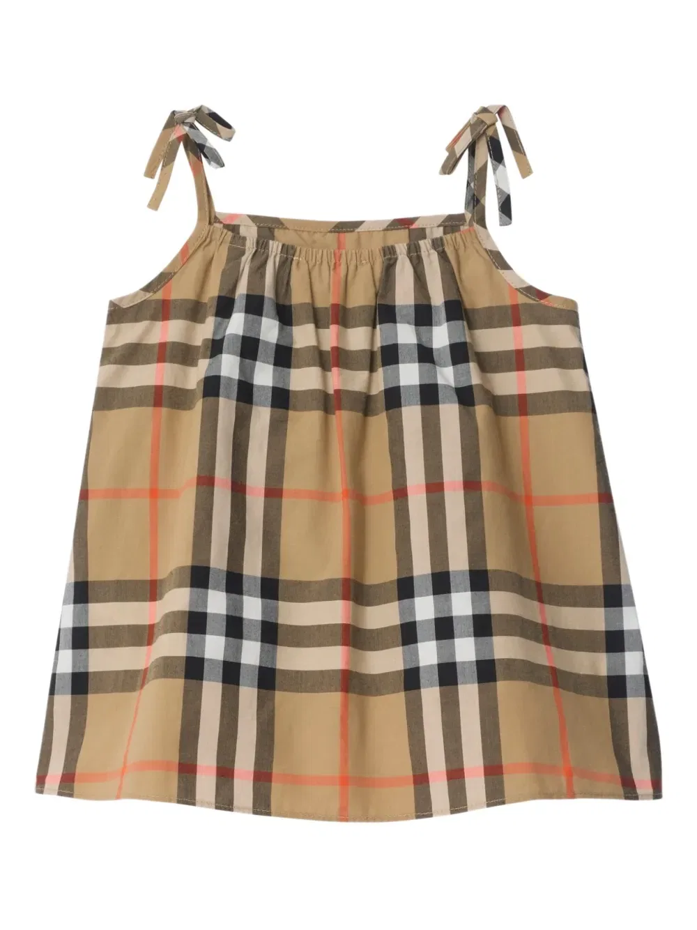 Хлопковое платье в клетку со сборками Burberry Kids, нейтральный — фото 4