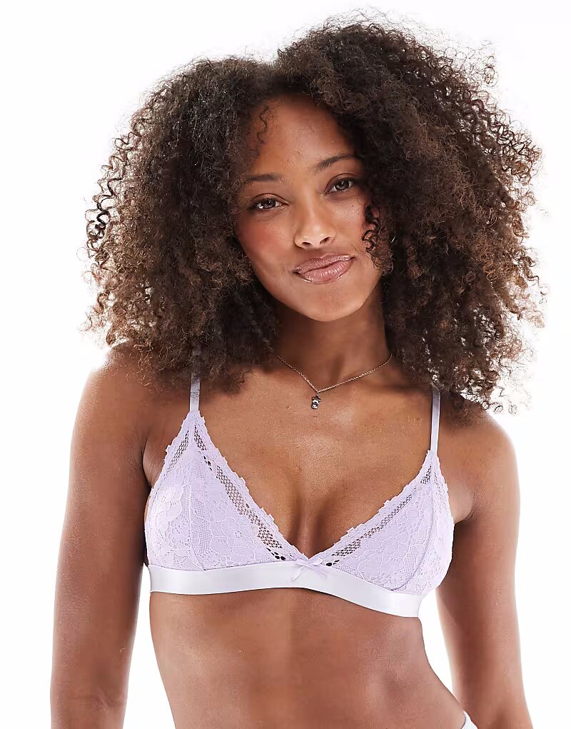 

Бюстгальтер-бралетт с треугольными чашечками и кружевом на каждый день, лавандового цвета Cotton On
