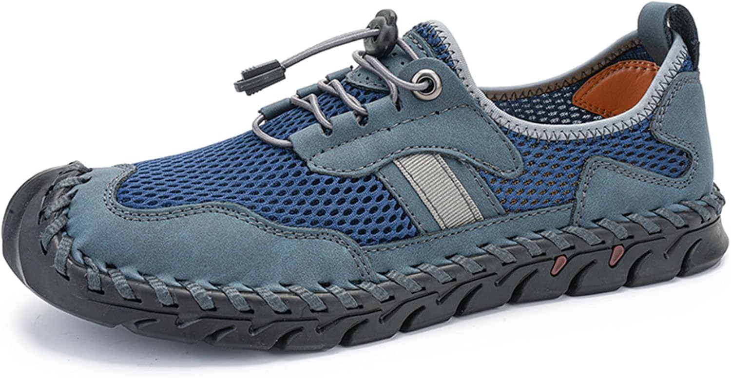 

Мужские повседневные закрытые сандалии для походов FLIOZY с сетчатыми вставками и кожаными элементами, кроссовки для прогулок, синий
