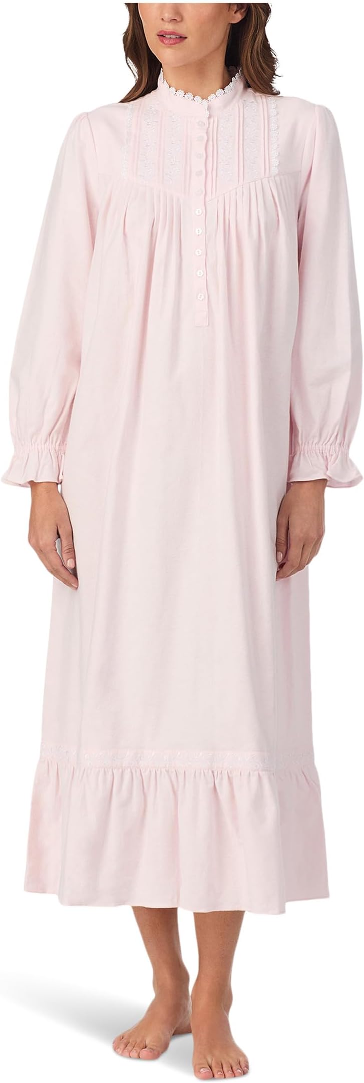 

Женская ночная рубашка из хлопковой фланели с начесом, 50 дюймов, с длинным рукавом и высоким воротником Eileen West, Pink