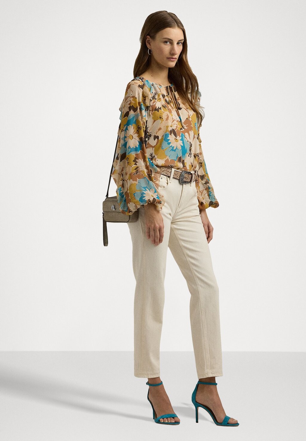

Блуза FLORAL CRINKLE GEORGETTE TIE NECK BLOUSE Ralph Lauren, цвет Cream/Multi