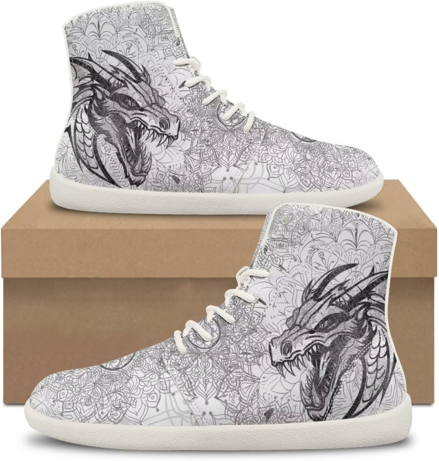 Мужские кроссовки Dragon Print для бега, слипоны, высокие, для ходьбы, занятий в спортзале, тенниса и спорта Ecaestolph, белый — фото 3