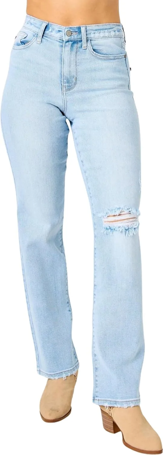 

Judy Blue Women's Destroyed & Ripped Back 90's Straight Jeans 82600