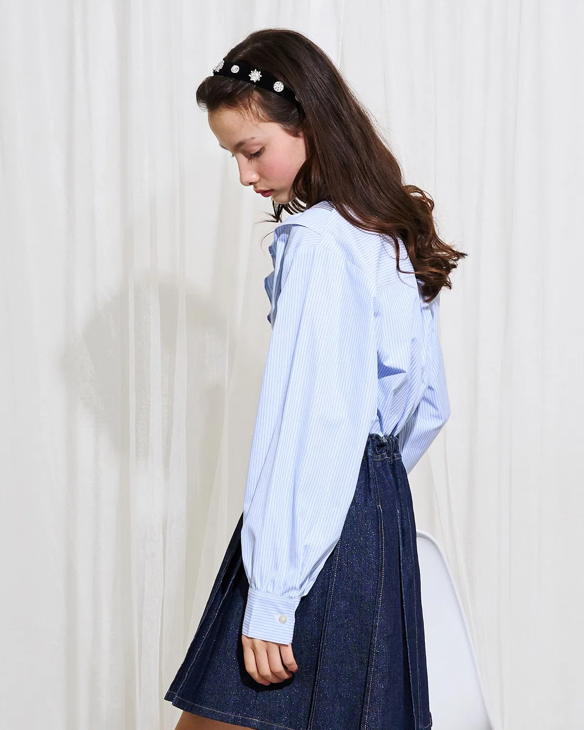 Детская блузка с воротником-стойкой pom ponette junior чёрная — фото 2