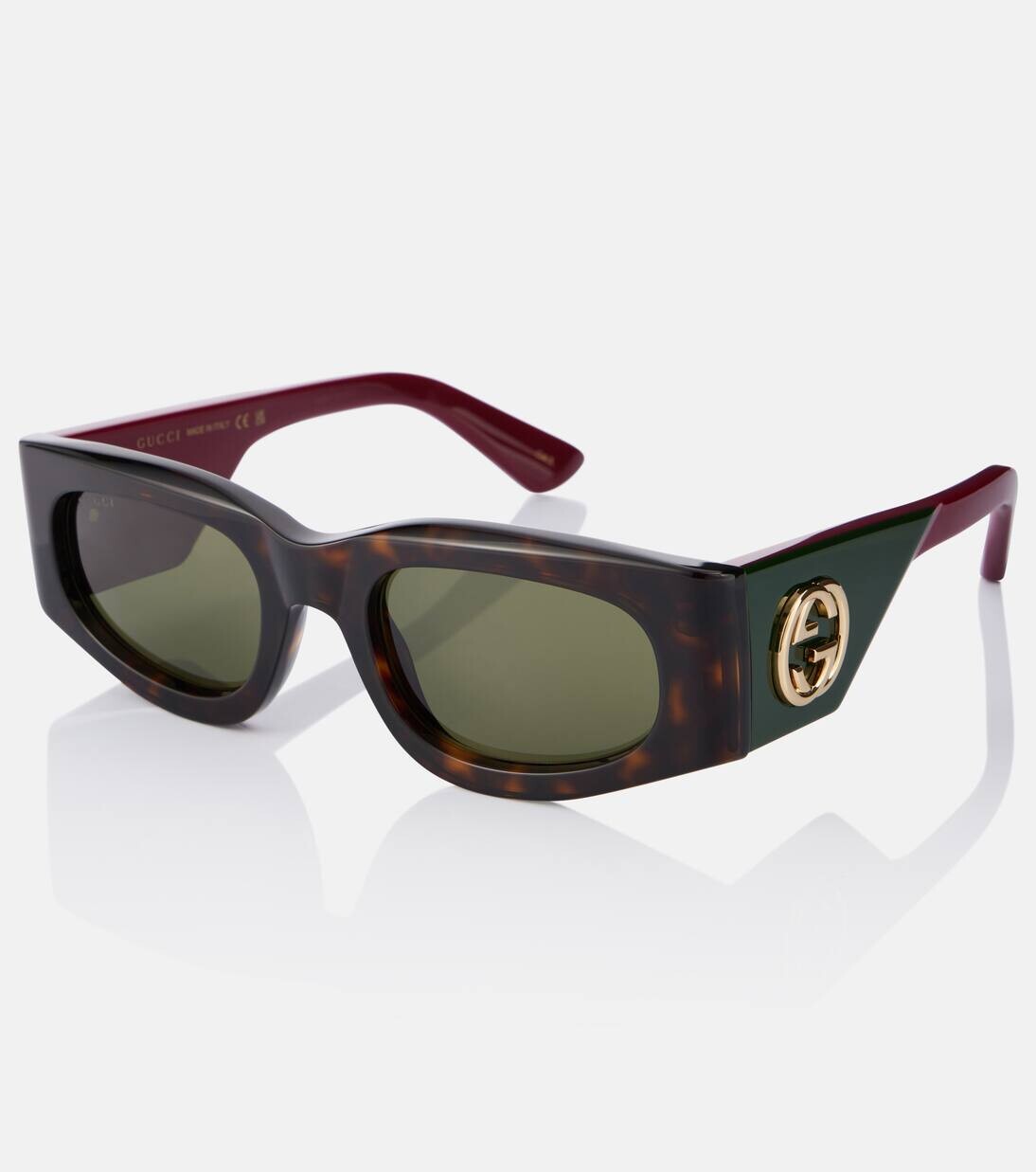 Солнцезащитные очки с прямоугольной оправой Interlocking G Gucci, цвет havana-red-green — фото 3