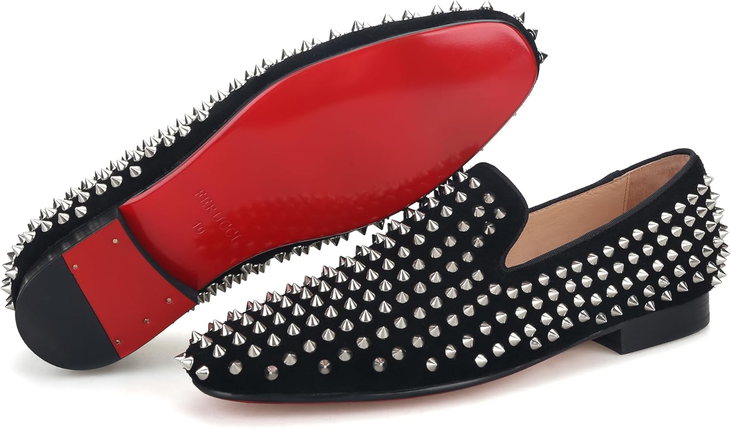 

Мужские черные бархатные лоферы FERUCCI с серебряными шипами