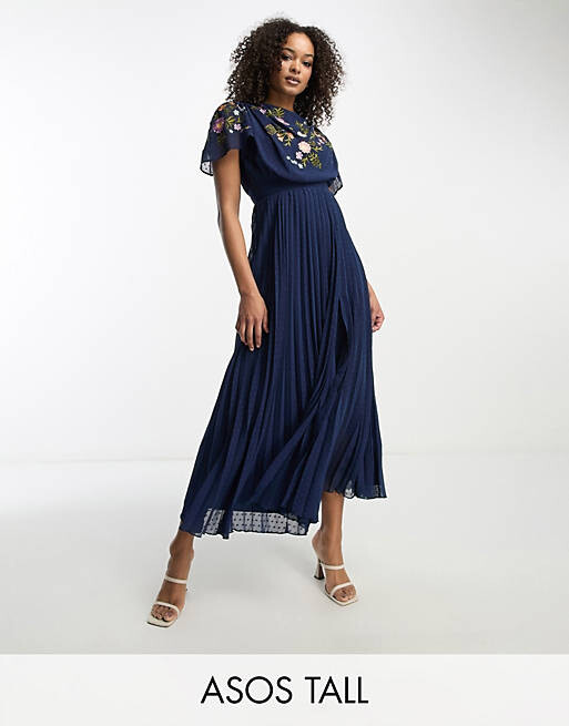 

Темно-синее платье миди со складками и вышивкой спереди ASOS DESIGN Tall, Синий, Темно-синее платье миди со складками и вышивкой спереди ASOS DESIGN Tall