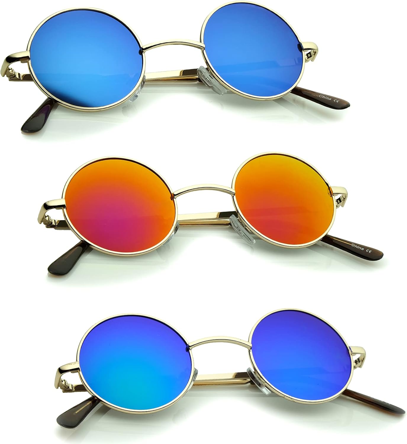 

Солнцезащитные очки zeroUV в стиле ретро Леннона, круглые металлические, с цветными зеркальными линзами, 41 мм (3 шт., рекламная коробка, золотистый цвет B|O|BG), Y01 | 3pk Promo Box Gold B|o|bg