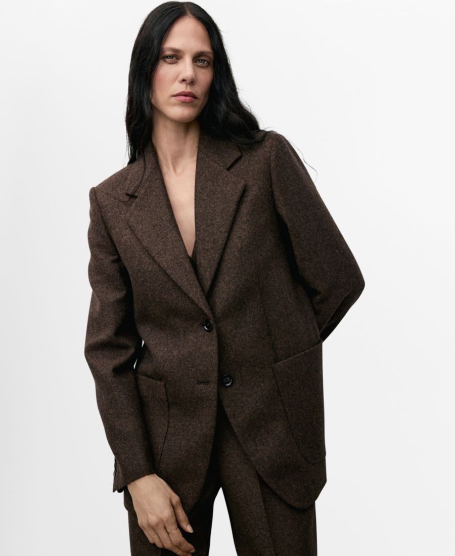 

Женский шерстяной пиджак в крапинку MANGO, Brown