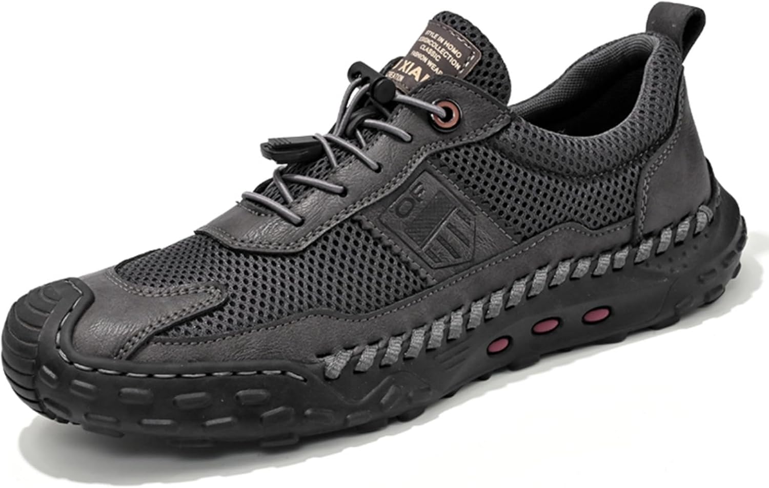 

Мужские премиальные туфли из коровьей кожи для прогулок, легкая шнуровка, повседневные кроссовки, плоская обувь для вождения, ручная строчка, сетчатая подкладка, на все сезоны Aokisx, серый