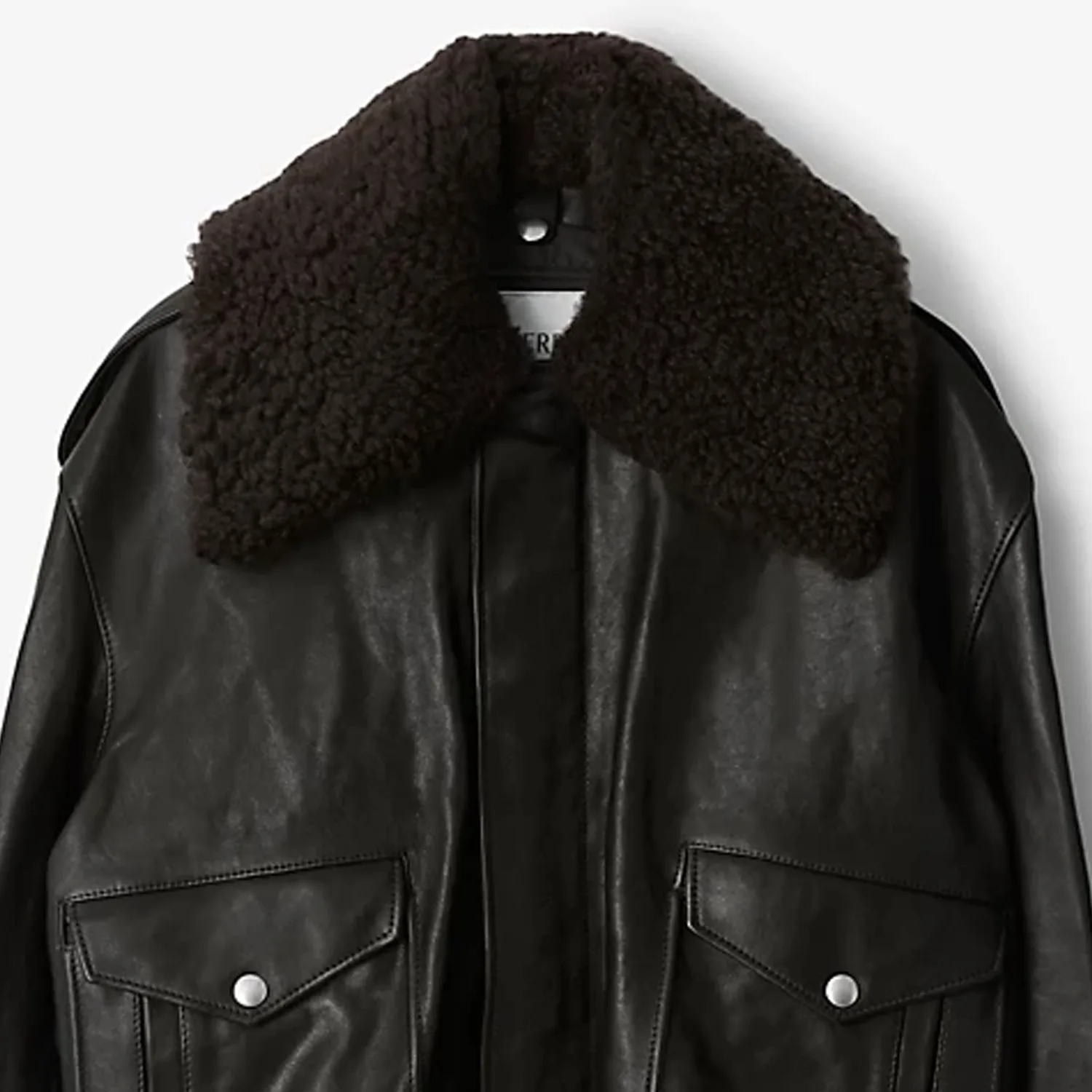 Кожаная куртка Burberry Otter коричневый с воротником из овчины — фото 4