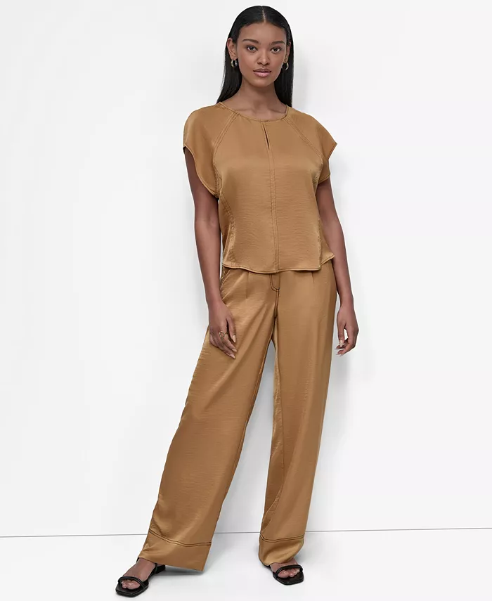 

Женский топ и брюки с застеклённым верхом и рукавами-крылышками DKNY, белый