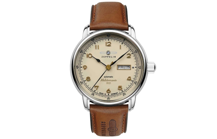 

ZEPPELIN Часы Automatic Mechanical Movement Men's Watch Watch Yellow Watch Dial Stainless Steel Case Genuine Leather Strap, White Dial