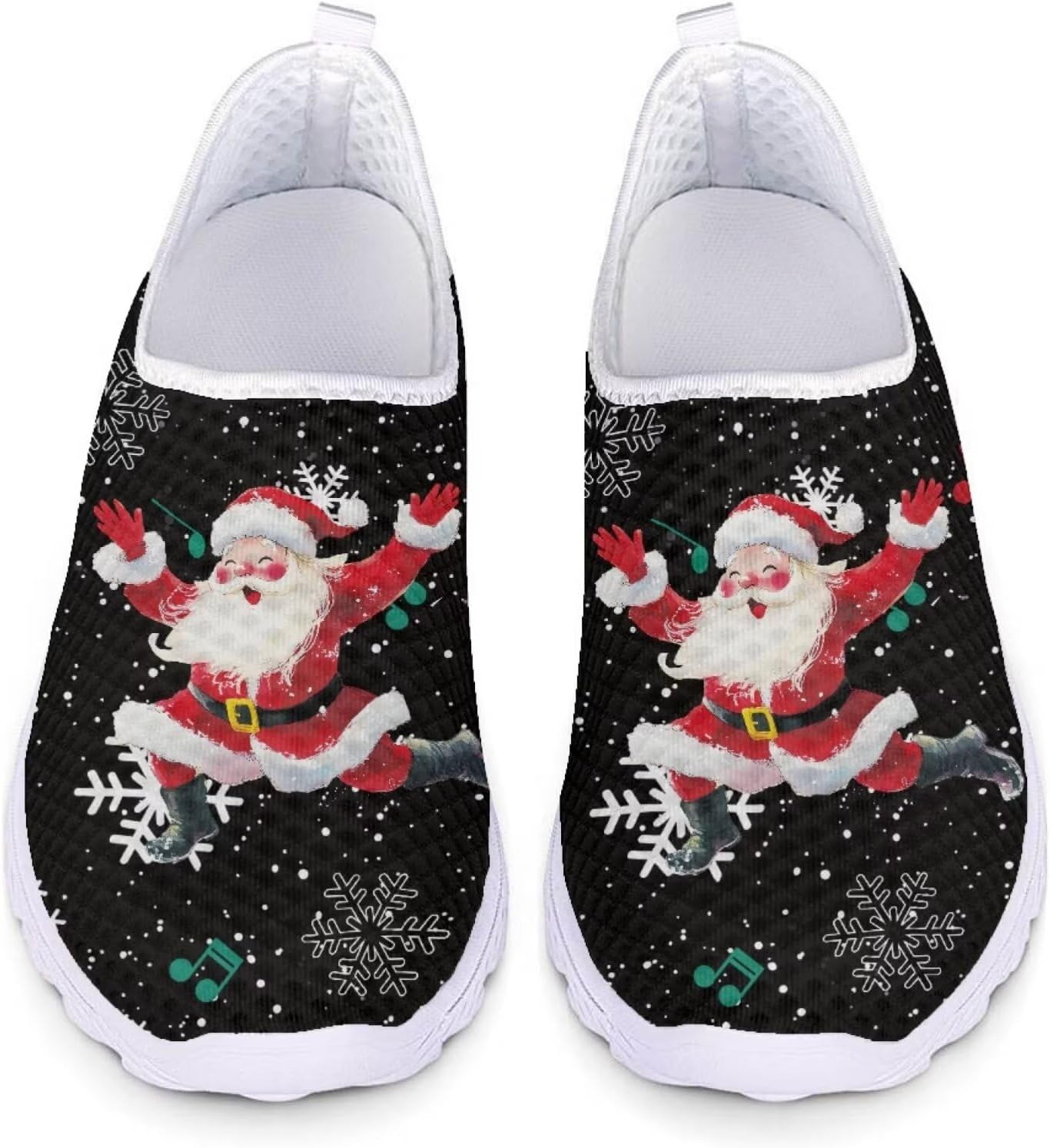 

Кроссовки Belidome для женщин и мужчин, водонепроницаемые слипоны для ходьбы, бега и походов, спортивные, дышащие, легкие, Cute Santa Claus Snowflake