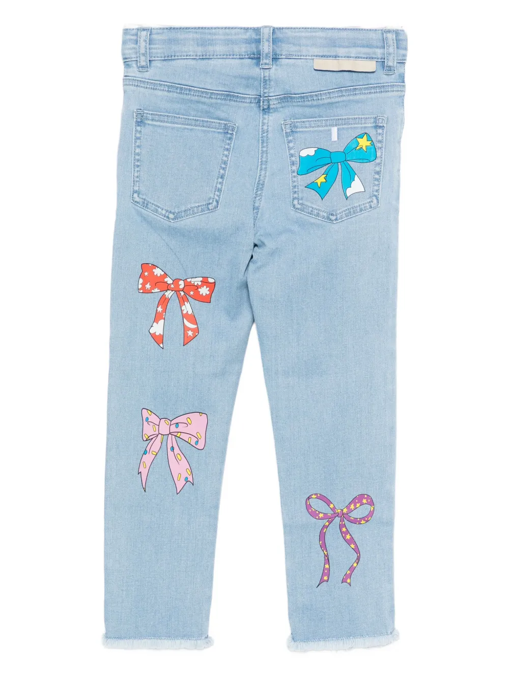 Джинсы с потертостями и бантовым принтом Stella McCartney Kids, синий — фото 2