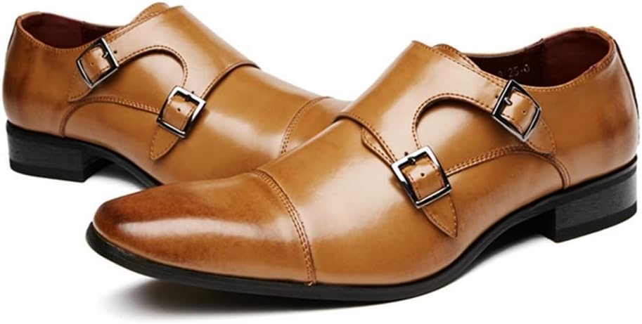 

Мужские оксфорды EVSER, туфли на липучке с двойной пряжкой, закругленный носок, кожаные, низкие, с противоскользящей резиновой подошвой для ходьбы (Цвет: черный.5)