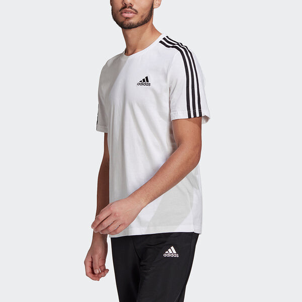 Футболка adidas M 3s Sj T Sports Training Stripe Round Neck Short Sleeve White, белый — фото 3