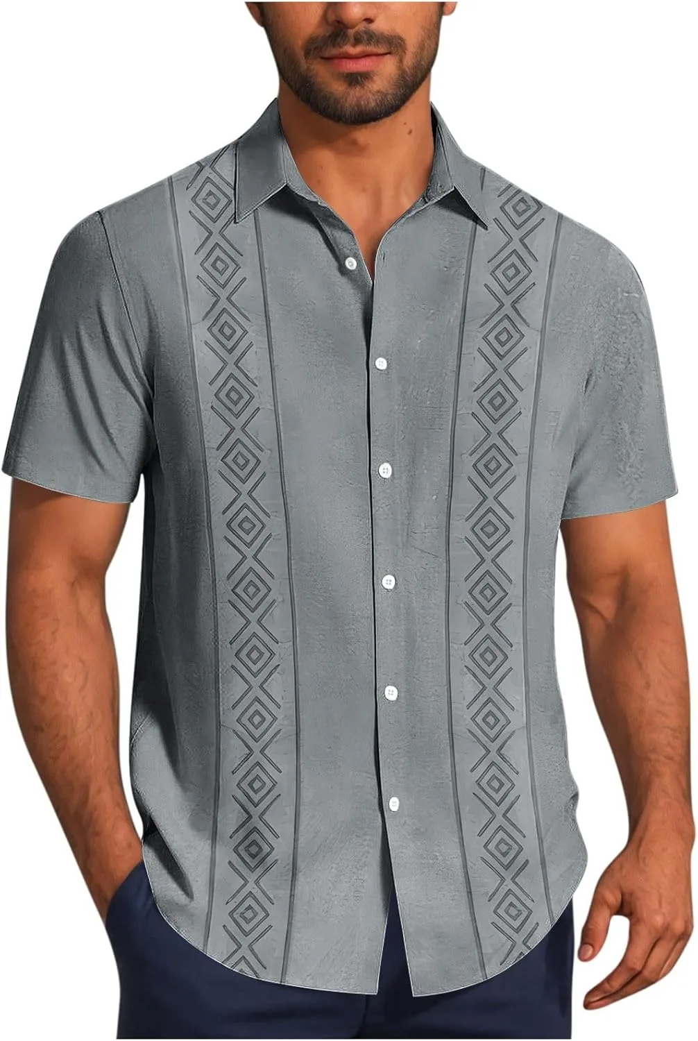 

Мужская футболка с коротким рукавом и высоким воротником в цветочном принте