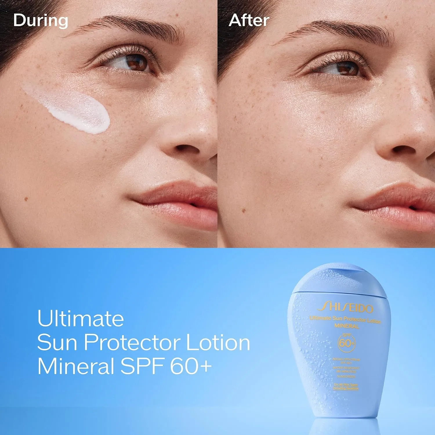 Shiseido Ultimate Sun Protector Lotion Mineral SPF 60+ - невесомый солнцезащитный лосьон для лица и тела, улучшает тон кожи и разглаживает морщины, без отдушки, для всех типов кожи 150 мл — фото 3
