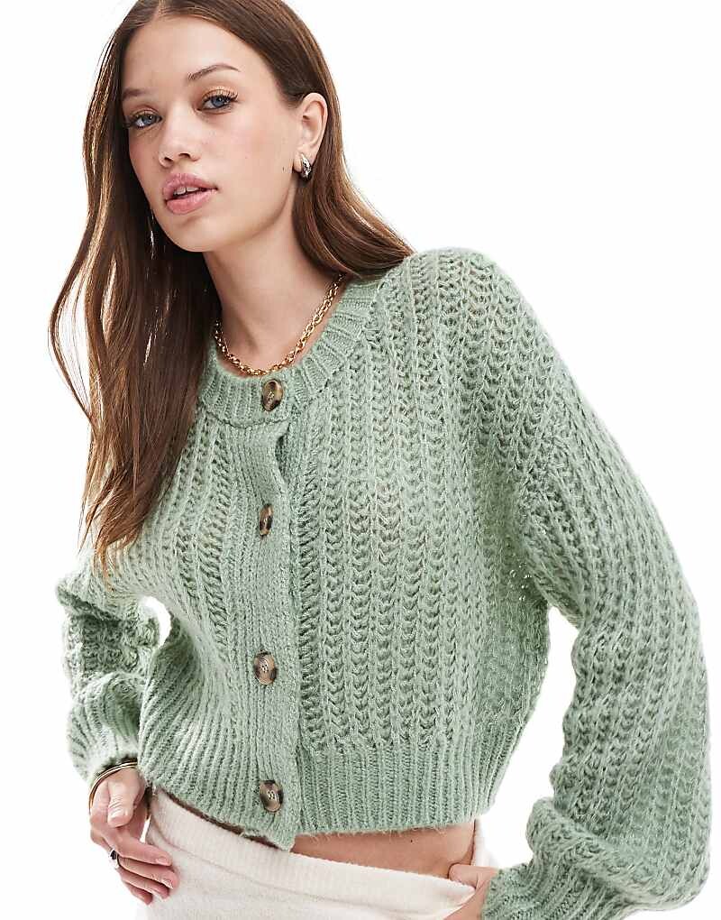 

ASOS DESIGN – Фисташковый кардиган с круглым вырезом и декоративной строчкой