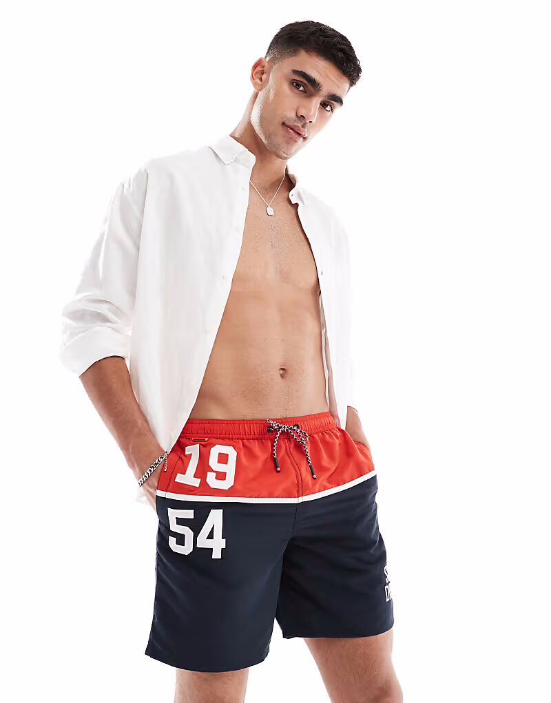 

Плавки-шорты Superdry Nautical длиной 17 дюймов, трехцветные, темно-синие
