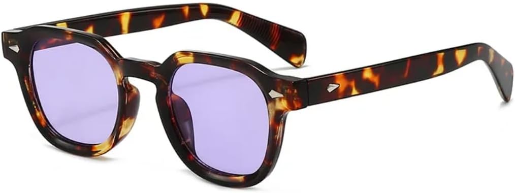 

Модные солнцезащитные очки в форме квадрата конфетных цветов для женщин, защита от УФ-излучения UV400, ретро-стиль, заклепки, мужские очки с леопардовым принтом TVTBBVV, Leopard Purple