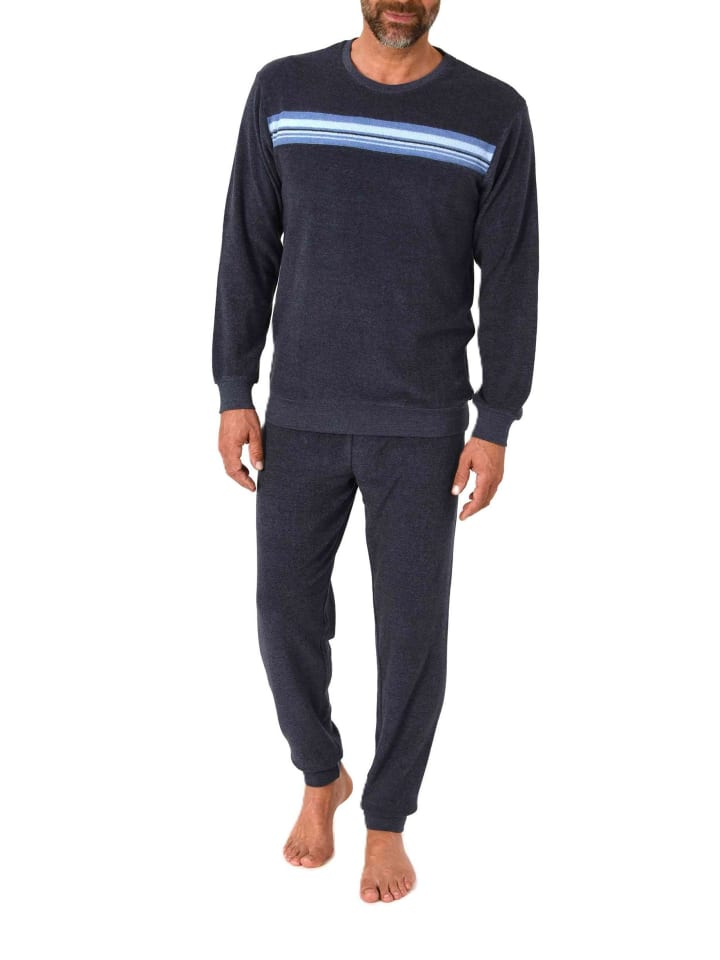 

NORMANN Пижама из махровой ткани с длинными рукавами и манжетами, темно-синего цвета