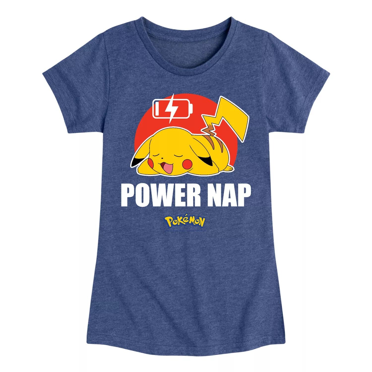 

Футболка с рисунком Pokemon Pikachu Power Nap для девочек 7–16 лет Licensed Character, синий