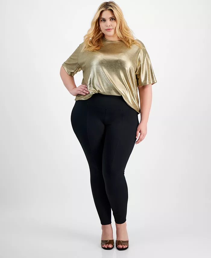 

Модные утягивающие леггинсы с высокой посадкой и передним швом, Plus Size Bar III, черный