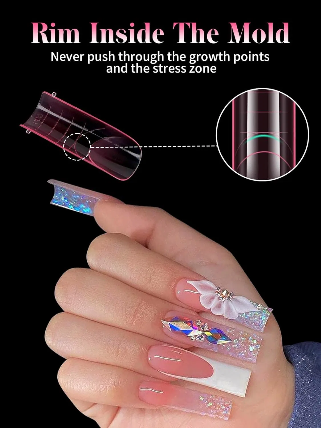 Набор многоразовых форм для наращивания ногтей Polygel Tips (150 шт.) Ebanku, 150 X Pink Square — фото 4