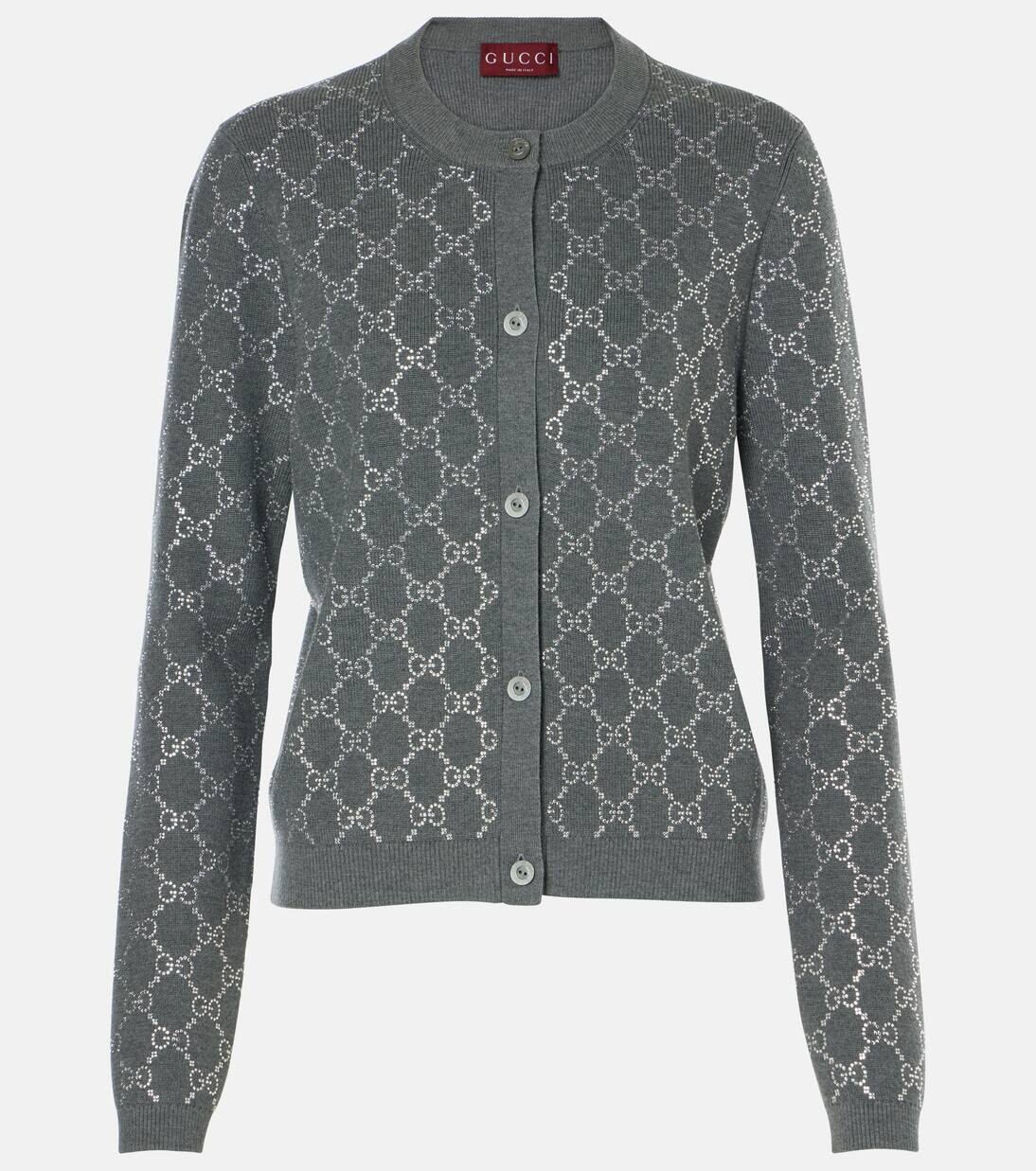 

Жаккардовый кардиган из шерсти с узором GG Gucci, цвет medium grey/mix