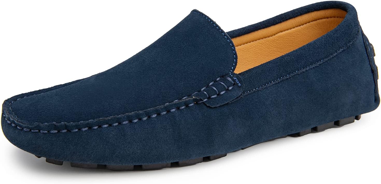 

Go Tour Mens Handmade Suede Leather Casual Loafers Shoes, A Blue