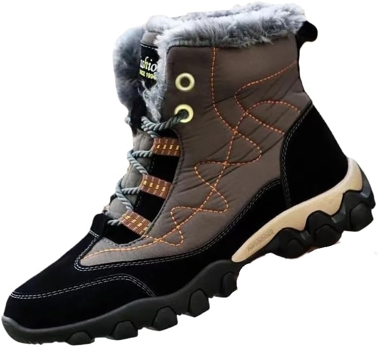 

Зимние мужские толстые и теплые сапоги для снега - высокие кроссовки на шнуровке - для активного отдыха, альпинизма, снегоступинга и повседневного использования Fmshi, коричневый