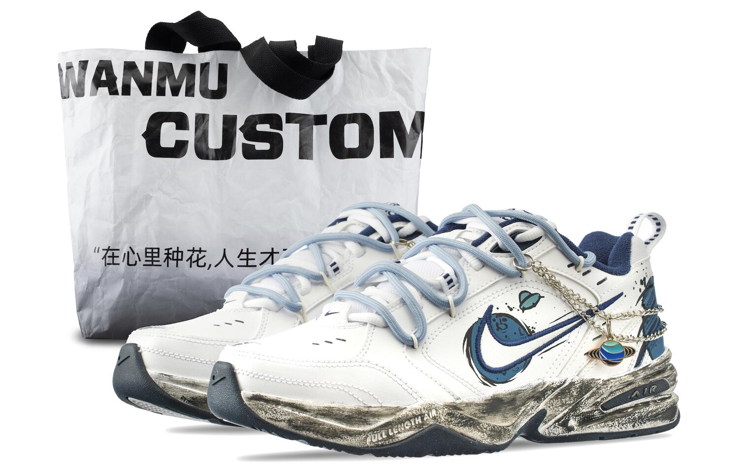 Массивные кроссовки Nike Air Monarch 4 унисекс, White/Blue