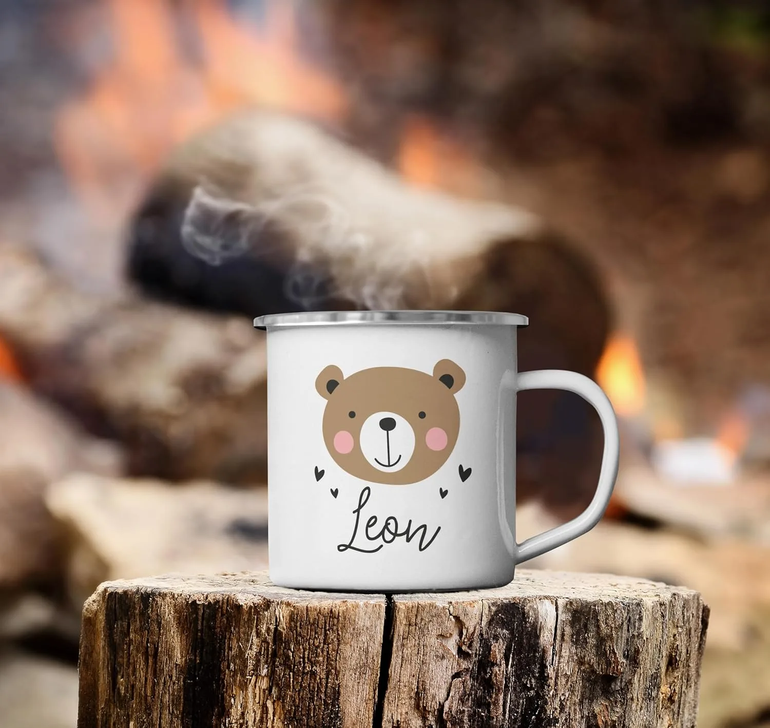 Детская кружка Enamel Bear Fox Unicorn с именем, белая серебристая SpecialMe — фото 3