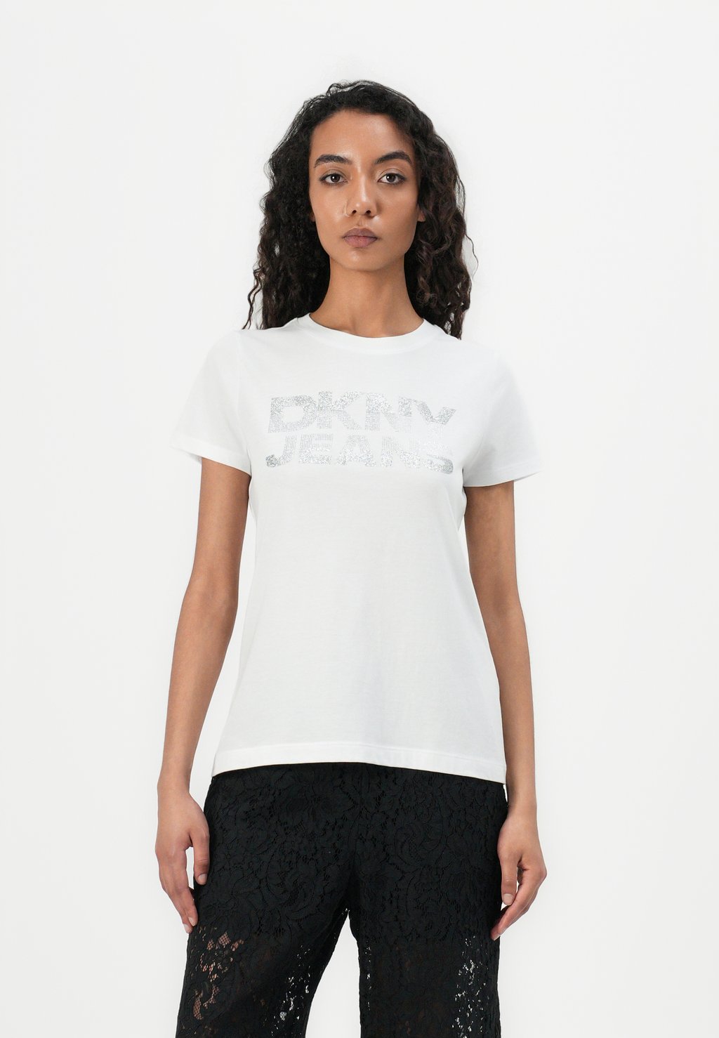

Футболка с принтом GLITTER RHINESTONE LOGO TEE DKNY, белый