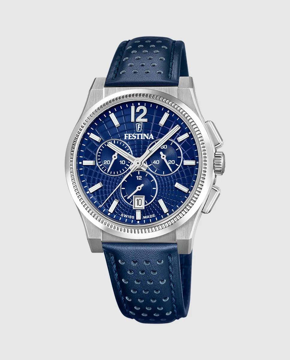 

Мужские часы Swiss Made Classics F20060/2 из синей кожи Festina, синий